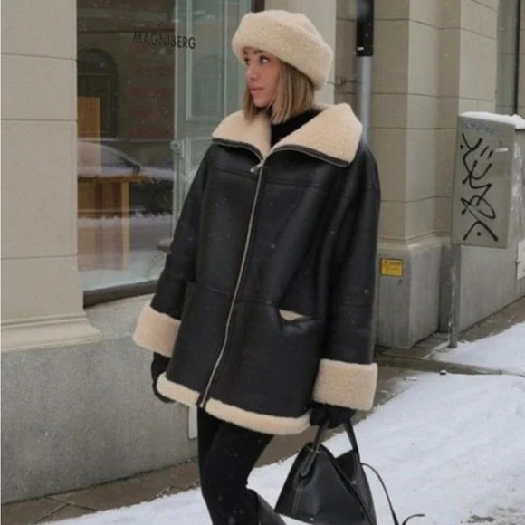Emporium- Allure shearling lined leather coat - Picture 2 of 6